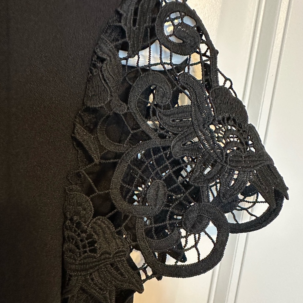 MARINA Black Midi Dress with Lace Sleeves - Picture 3 of 3